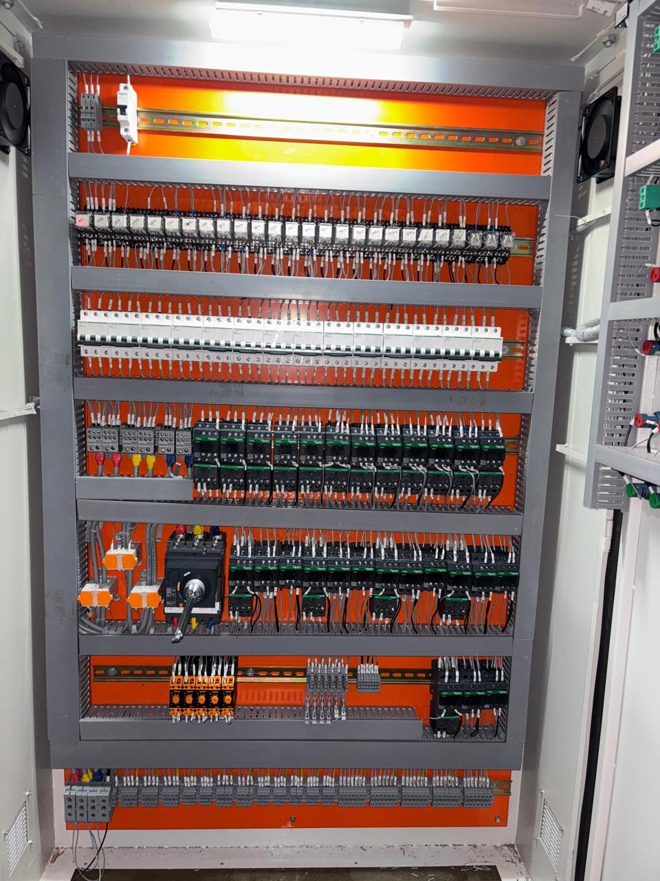 Panel interior with wiring and components
