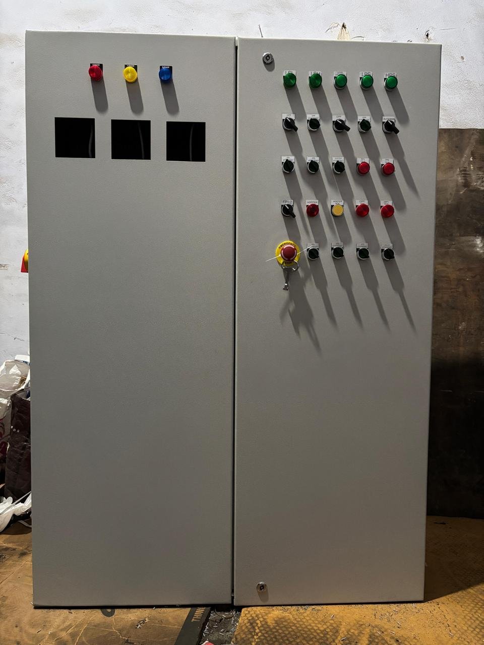 Large enclosure panel front used in industrial installation