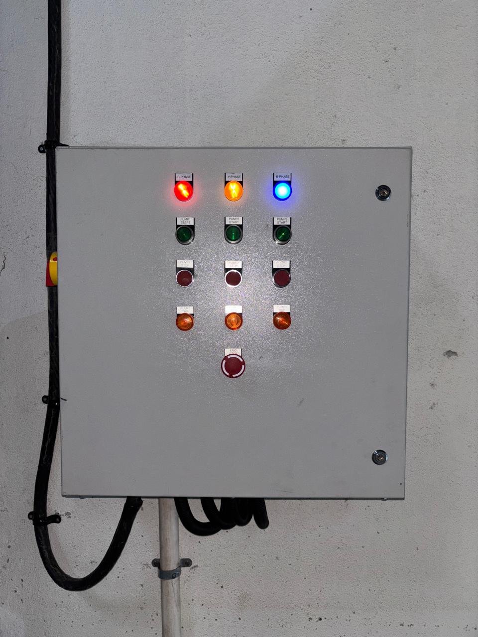 Wall mounted control panel with status lights